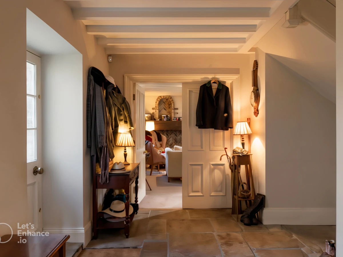 Interior beamed hallway painting in Bourton-on-the-Hill by Cotswolds Decorators