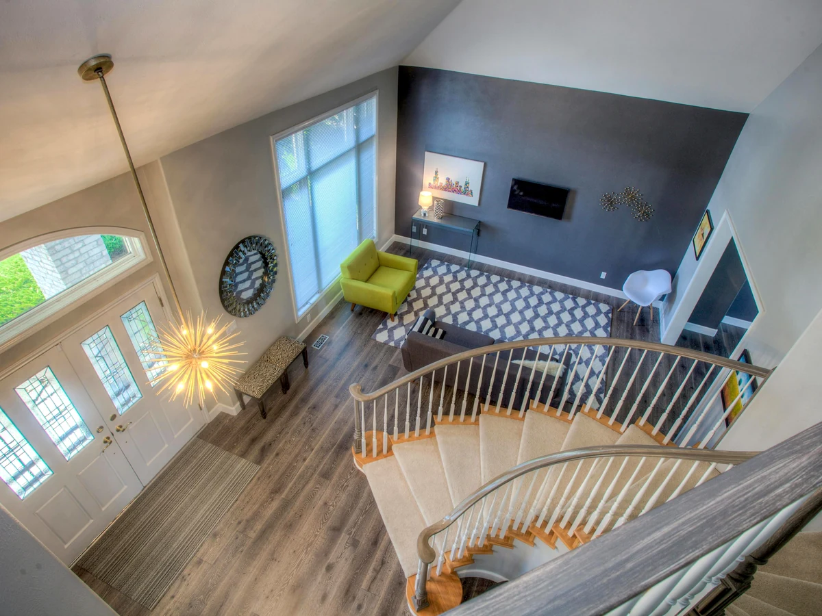 staircase-painting-aerial-view-open-cotswolds-decorators Radiator painting in the Cotswolds by Cotswolds Decorators, interior painting specialists